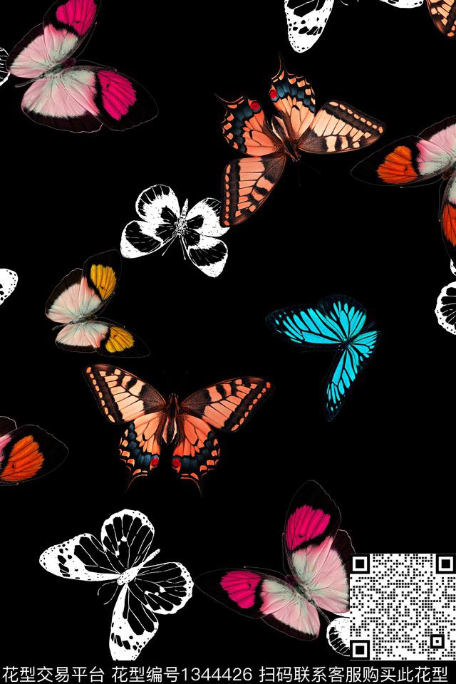 花卉蝴蝶大牌风蝴蝶数码印花华亿平台下载（图片编号: 1344426） - 瓦栏（Walan）