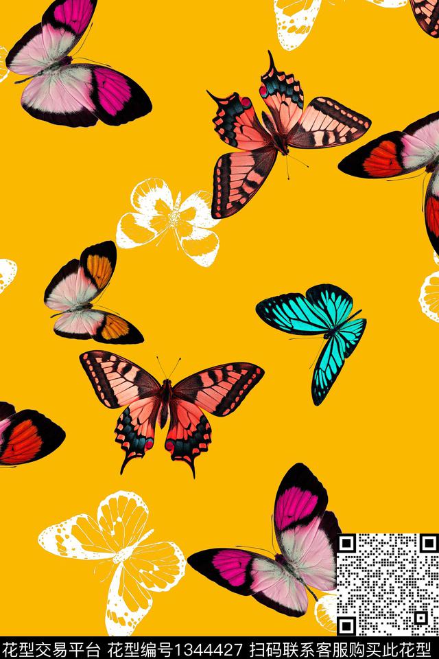 花卉蝴蝶大牌风蝴蝶数码印花华亿平台下载（图片编号: 1344427） - 瓦栏（Walan）