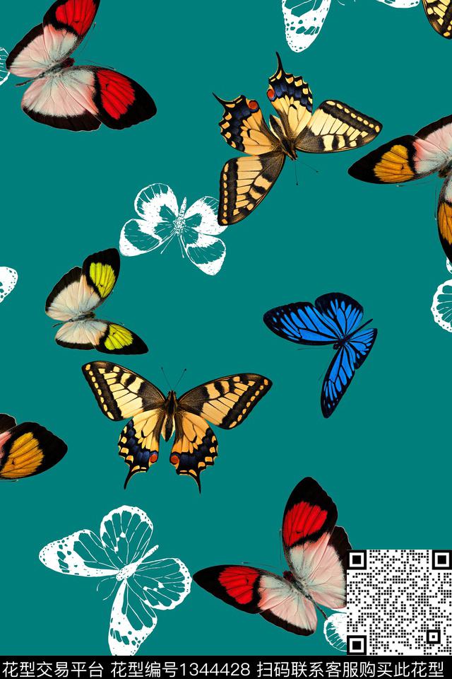 花卉蝴蝶大牌风蝴蝶数码印花华亿平台下载（图片编号: 1344428） - 瓦栏（Walan）