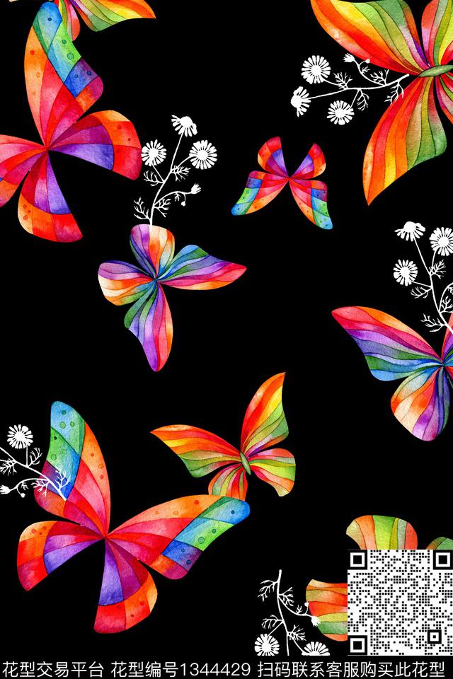 炫彩花卉蝴蝶抽象花卉数码印花华亿平台下载（图片编号: 1344429） - 瓦栏（Walan）