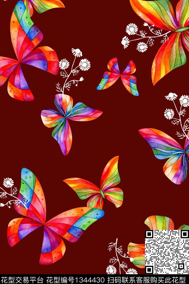 炫彩花卉蝴蝶抽象花卉数码印花华亿平台下载（图片编号: 1344430） - 瓦栏（Walan）