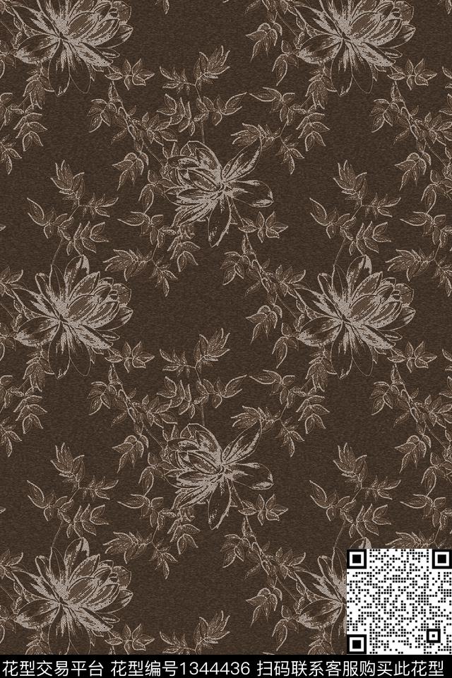 素雅线条花卉传统印花华亿平台下载（图片编号: 1344436） - 瓦栏（Walan）