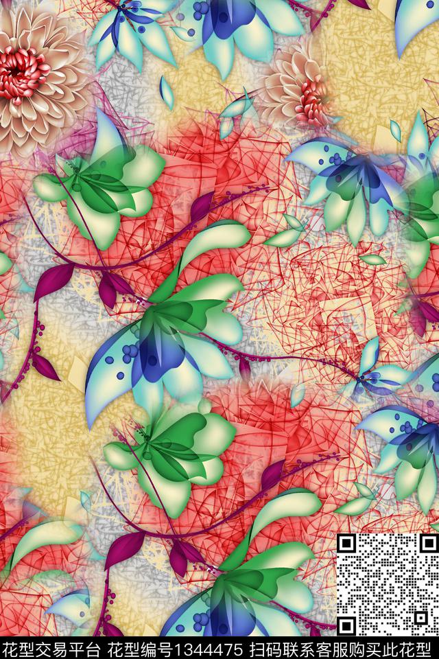 抽象棉麻中老年数码印花华亿平台下载（图片编号: 1344475） - 瓦栏（Walan）