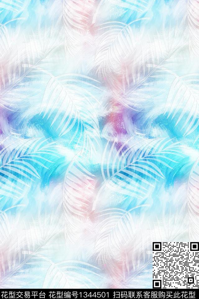 炫彩绿植树叶朦胧花卉数码印花华亿平台下载（图片编号: 1344501） - 瓦栏（Walan）