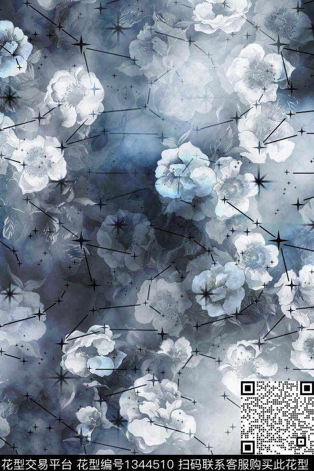 星空花卉大牌风数码印花华亿平台下载（图片编号: 1344510） - 瓦栏（Walan）