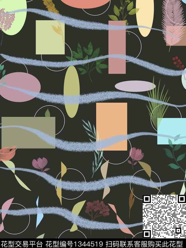 文艺绿植树叶定位花传统印花华亿平台下载（图片编号: 1344519） - 瓦栏（Walan）