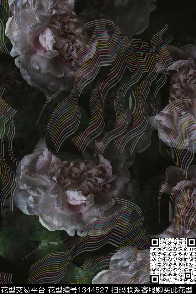 唯美花朵线条时尚大牌风数码印花华亿平台下载（图片编号: 1344527） - 瓦栏（Walan）