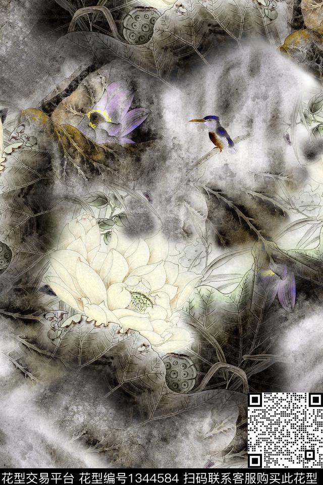 旗袍香云纱中国风数码印花华亿平台下载（图片编号: 1344584） - 瓦栏（Walan）