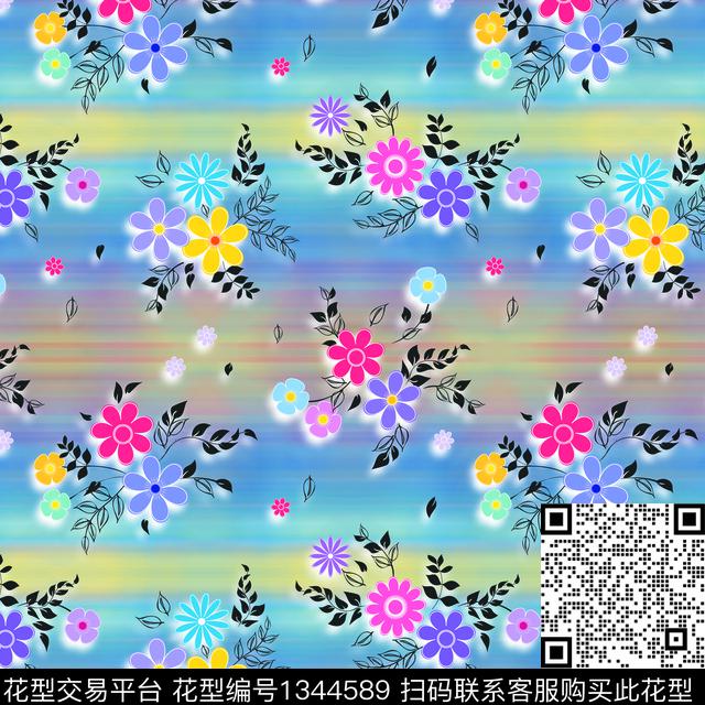 花卉小碎花条纹数码印花华亿平台下载（图片编号: 1344589） - 瓦栏（Walan）