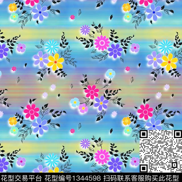 花卉小碎花条纹数码印花华亿平台下载（图片编号: 1344598） - 瓦栏（Walan）