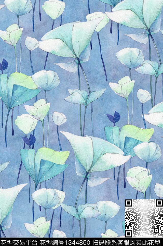真丝小碎花绿植树叶数码印花华亿平台下载（图片编号: 1344850） - 瓦栏（Walan）