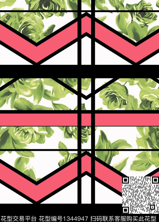 几何花卉大牌风数码印花华亿平台下载（图片编号: 1344947） - 瓦栏（Walan）