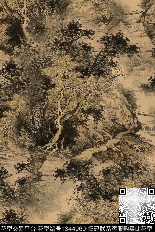 旗袍香云纱中国风数码印花华亿平台下载（图片编号: 1344960） - 瓦栏（Walan）