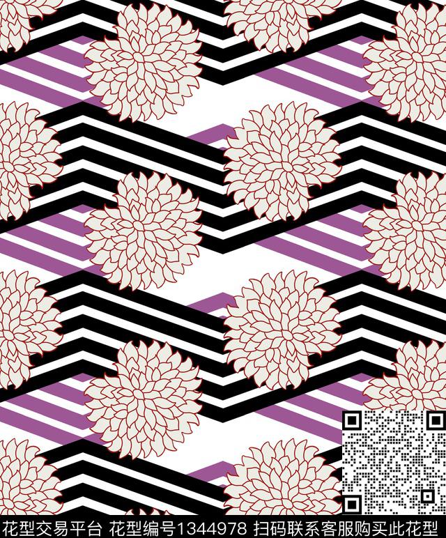 几何时尚几何花卉传统印花华亿平台下载（图片编号: 1344978） - 瓦栏（Walan）