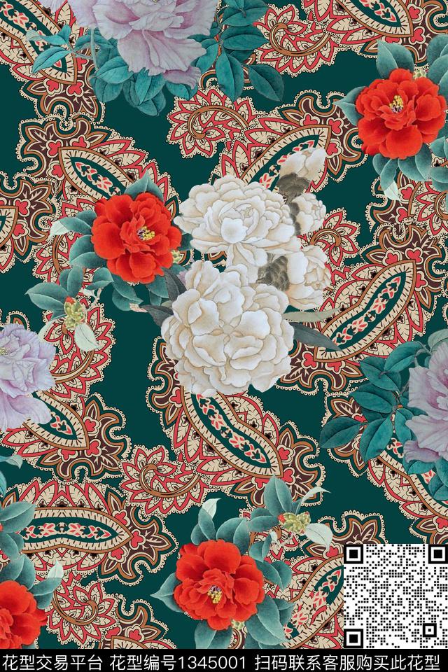 茶花真丝旗袍数码印花华亿平台下载（图片编号: 1345001） - 瓦栏（Walan）