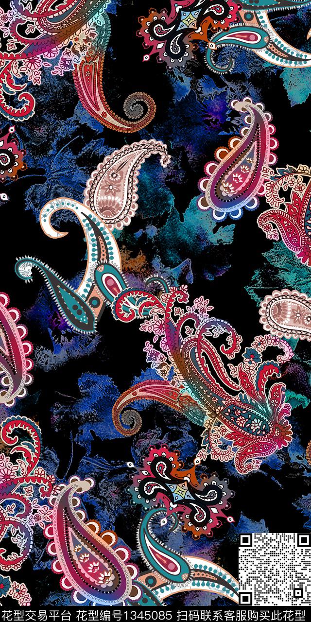 几何佩斯利抽象数码印花华亿平台下载（图片编号: 1345085） - 瓦栏（Walan）