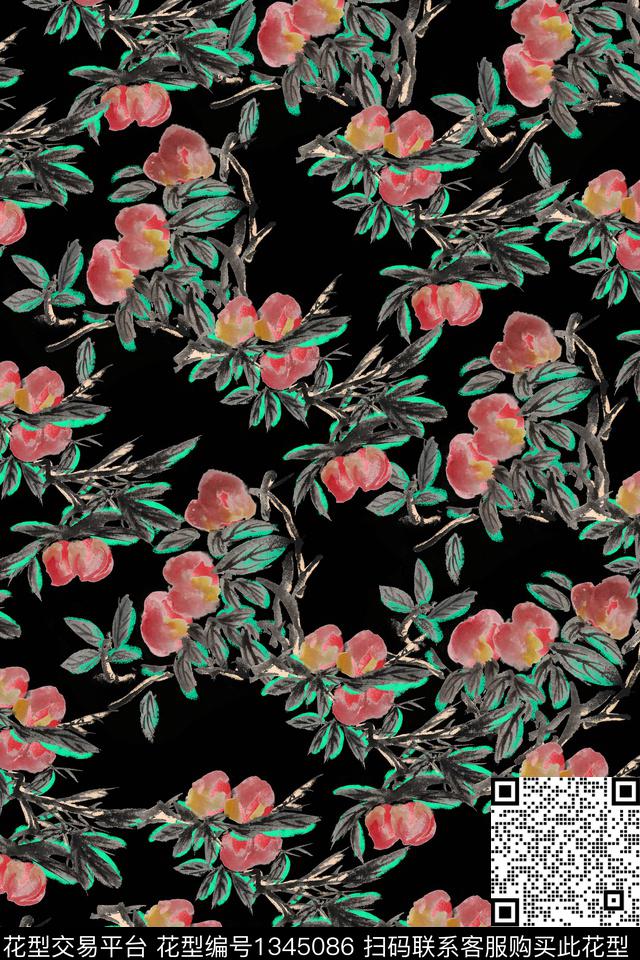 水墨风复古手绘数码印花华亿平台下载（图片编号: 1345086） - 瓦栏（Walan）