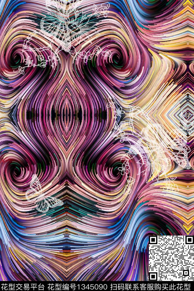 肌理蝴蝶炫彩数码印花华亿平台下载（图片编号: 1345090） - 瓦栏（Walan）