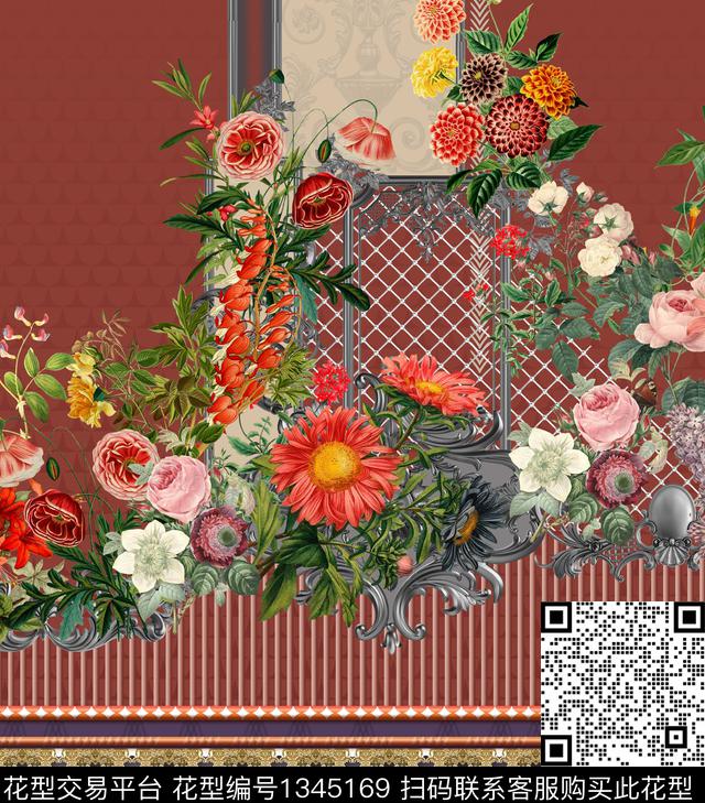 定位花数码华亿平台手绘花卉数码印花华亿平台下载（图片编号: 1345169） - 瓦栏（Walan）