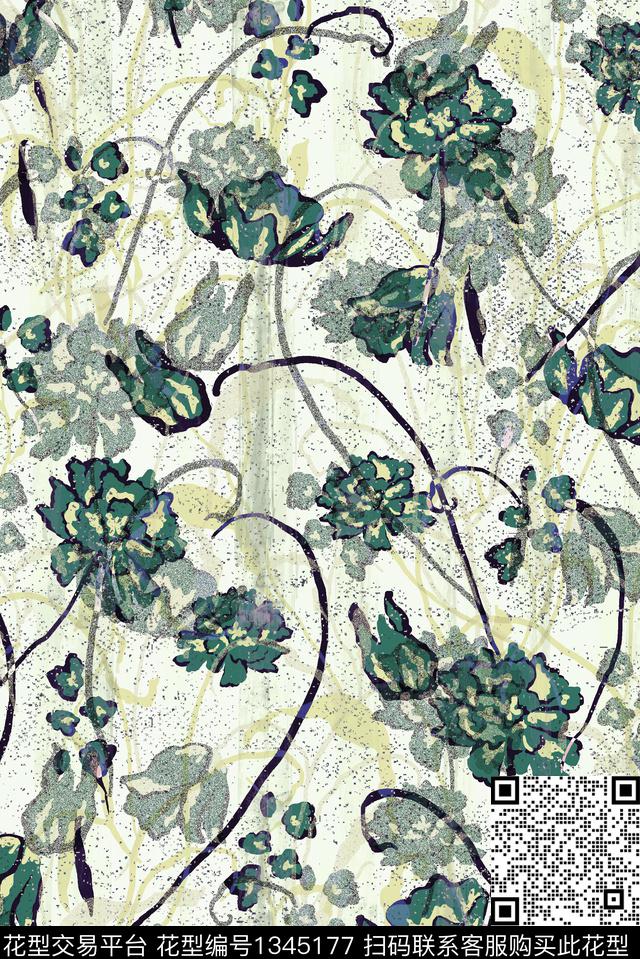 花卉大牌风休闲数码印花华亿平台下载（图片编号: 1345177） - 瓦栏（Walan）