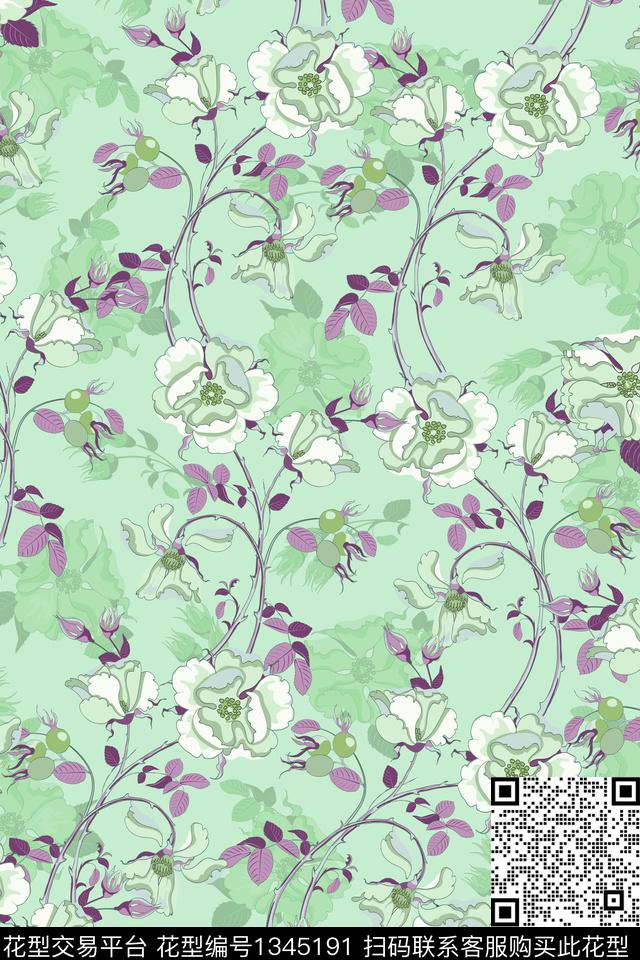 花卉蔷薇花大牌风数码印花华亿平台下载（图片编号: 1345191） - 瓦栏（Walan）