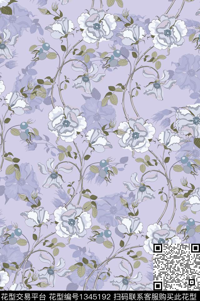 花卉蔷薇花大牌风数码印花华亿平台下载（图片编号: 1345192） - 瓦栏（Walan）