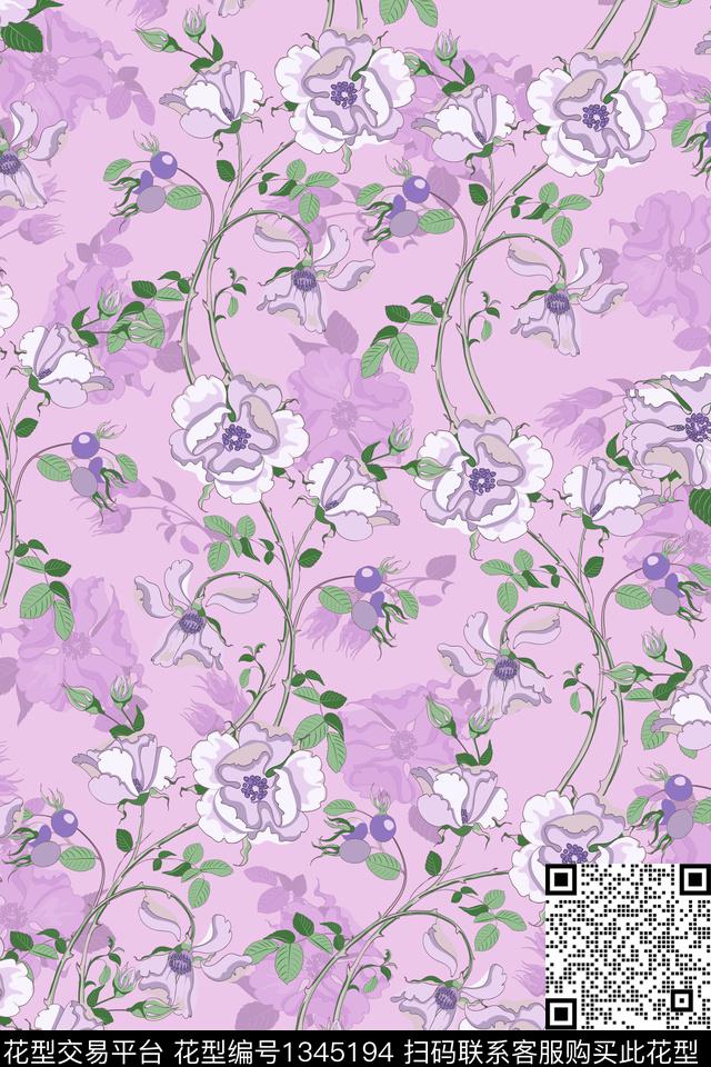 花卉蔷薇花大牌风数码印花华亿平台下载（图片编号: 1345194） - 瓦栏（Walan）