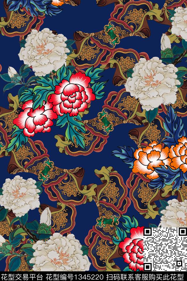 真丝中国风华亿平台复古旗袍华亿平台数码印花华亿平台下载（图片编号: 1345220） - 瓦栏（Walan）