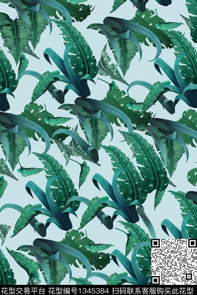 复古绿植树叶数码印花华亿平台下载（图片编号: 1345384） - 瓦栏（Walan）