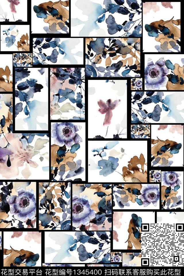 几何抽象真丝数码印花华亿平台下载（图片编号: 1345400） - 瓦栏（Walan）