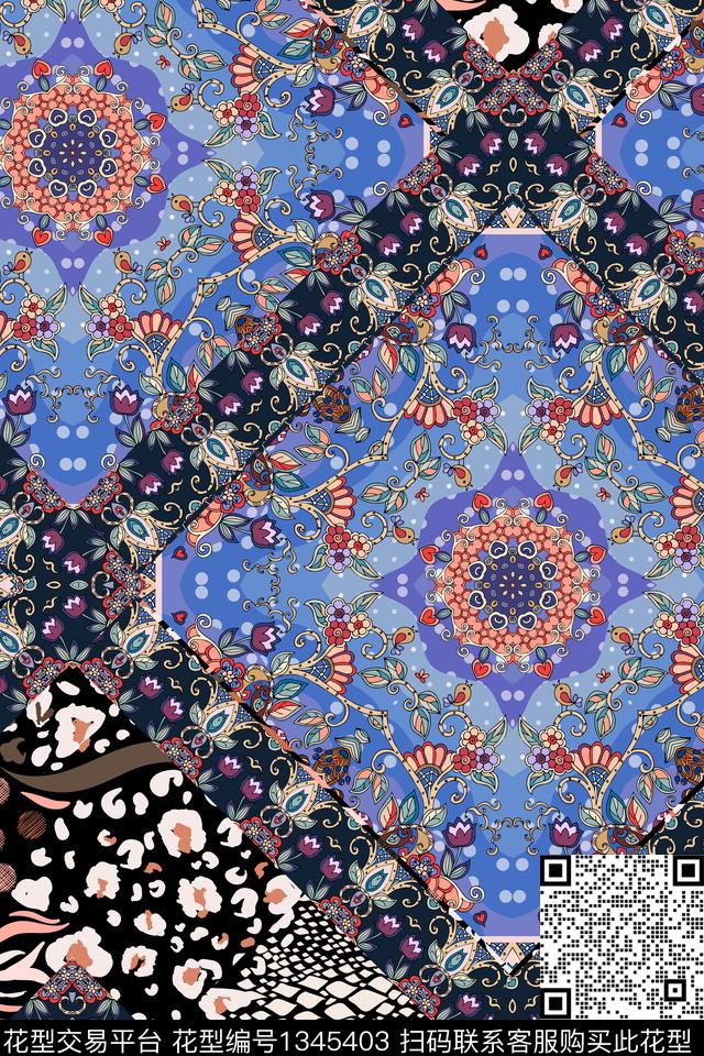 几何抽象真丝数码印花华亿平台下载（图片编号: 1345403） - 瓦栏（Walan）