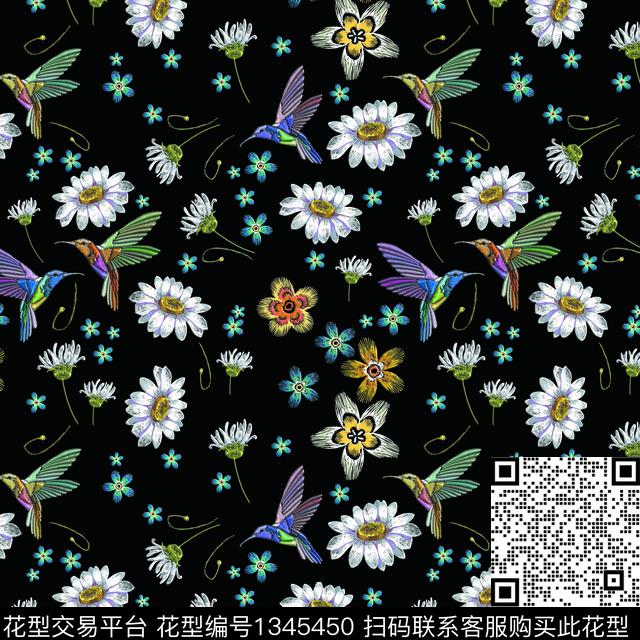 鸟花卉绣花华亿平台数码印花华亿平台下载（图片编号: 1345450） - 瓦栏（Walan）