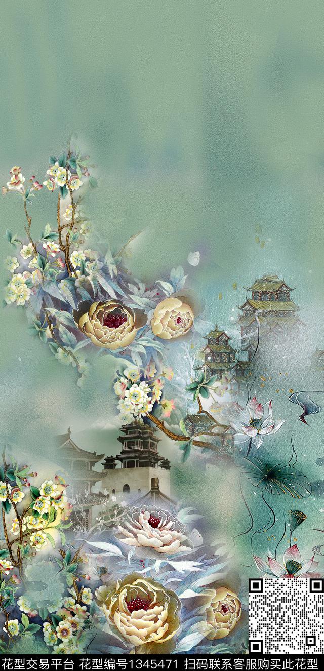 水彩花卉国画数码印花华亿平台下载（图片编号: 1345471） - 瓦栏（Walan）