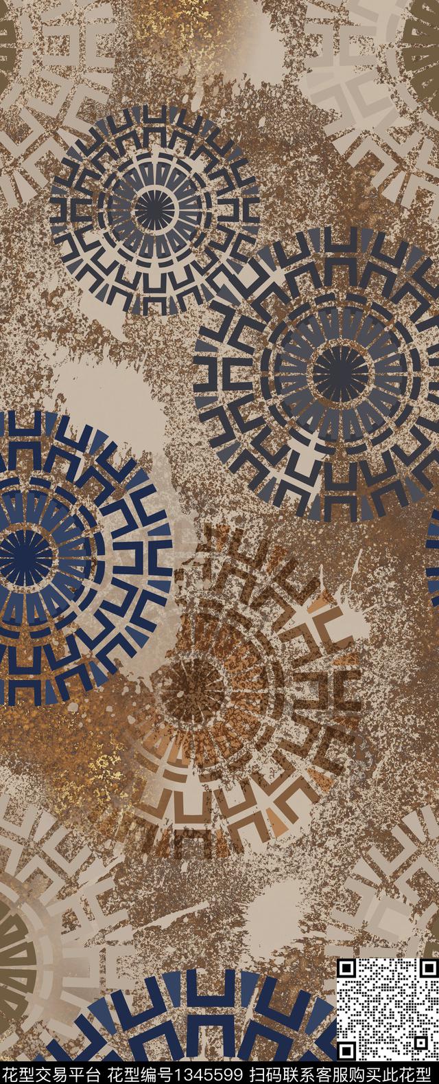 几何民族风复古数码印花华亿平台下载（图片编号: 1345599） - 瓦栏（Walan）