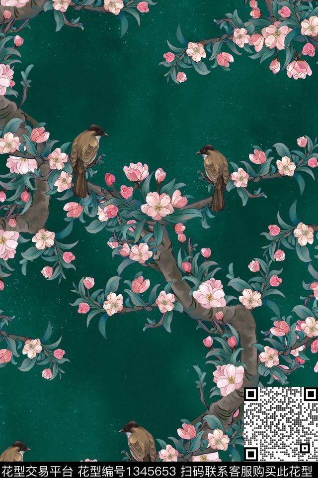 梅花香云纱中国风数码印花华亿平台下载（图片编号: 1345653） - 瓦栏（Walan）