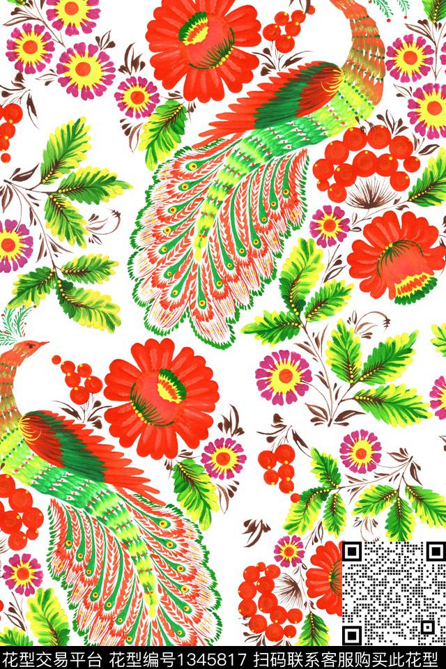 数码华亿平台民族风孔雀数码印花华亿平台下载（图片编号: 1345817） - 瓦栏（Walan）