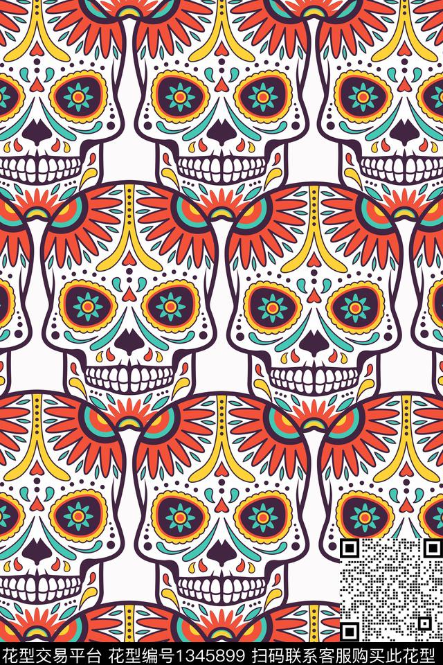 复古花卉头骨传统印花华亿平台下载（图片编号: 1345899） - 瓦栏（Walan）
