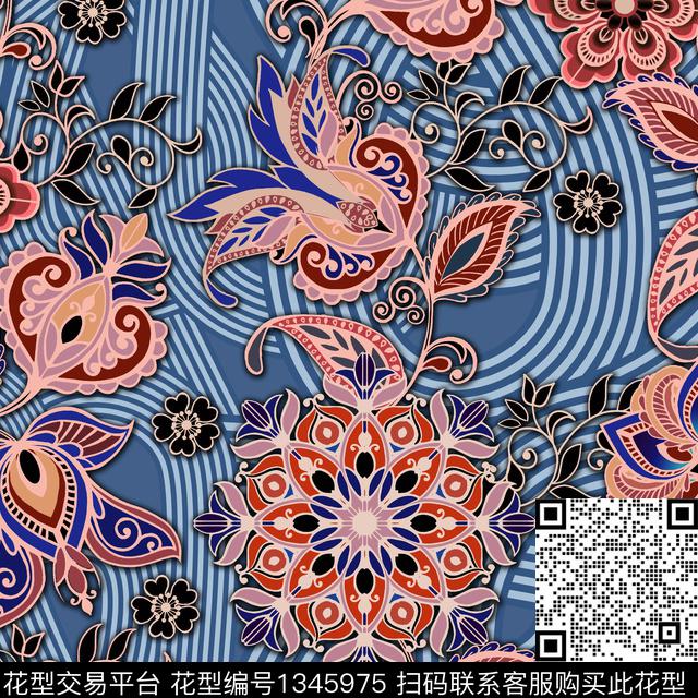 佩斯利纹理中老年数码印花华亿平台下载（图片编号: 1345975） - 瓦栏（Walan）