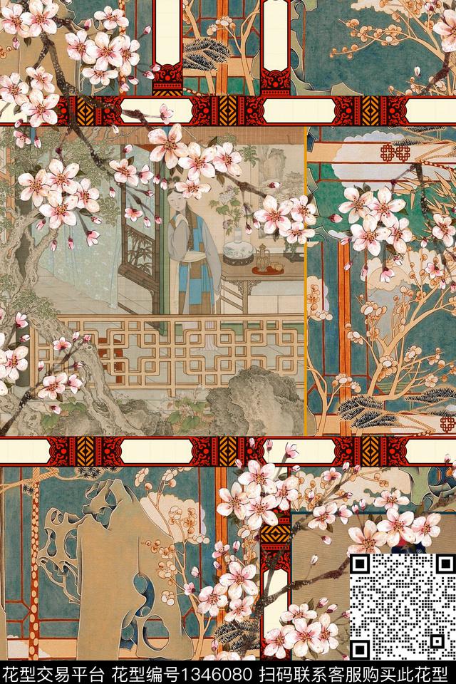 梅花建筑真丝数码印花华亿平台下载（图片编号: 1346080） - 瓦栏（Walan）