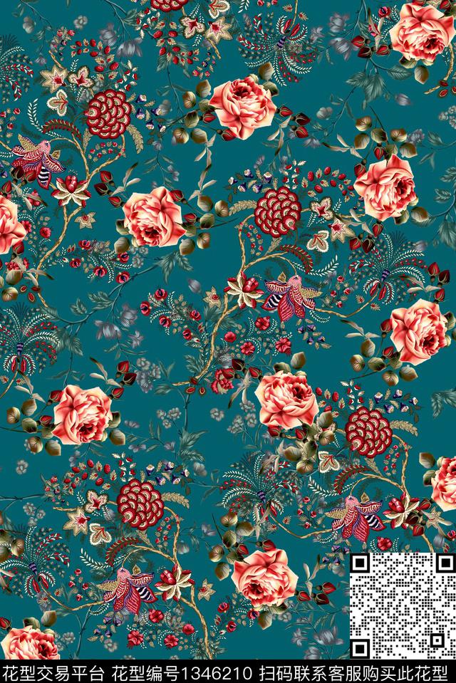 民族风花卉真丝数码印花华亿平台下载（图片编号: 1346210） - 瓦栏（Walan）