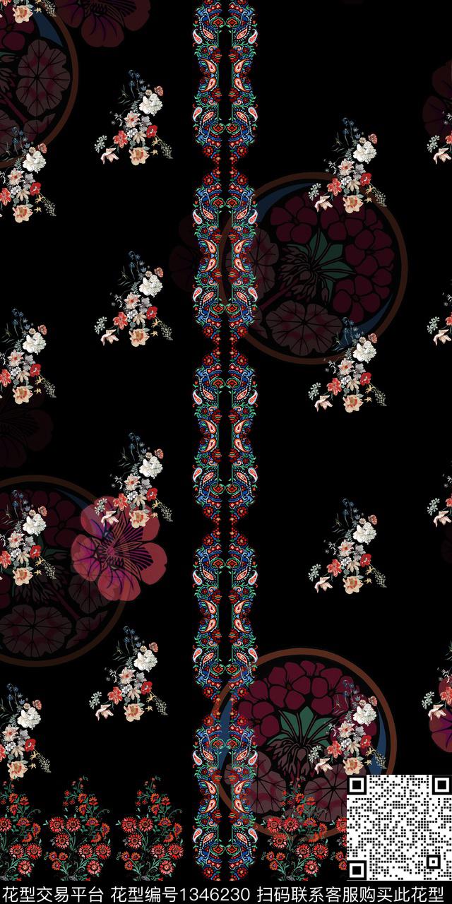 花卉定位花民族风数码印花华亿平台下载（图片编号: 1346230） - 瓦栏（Walan）