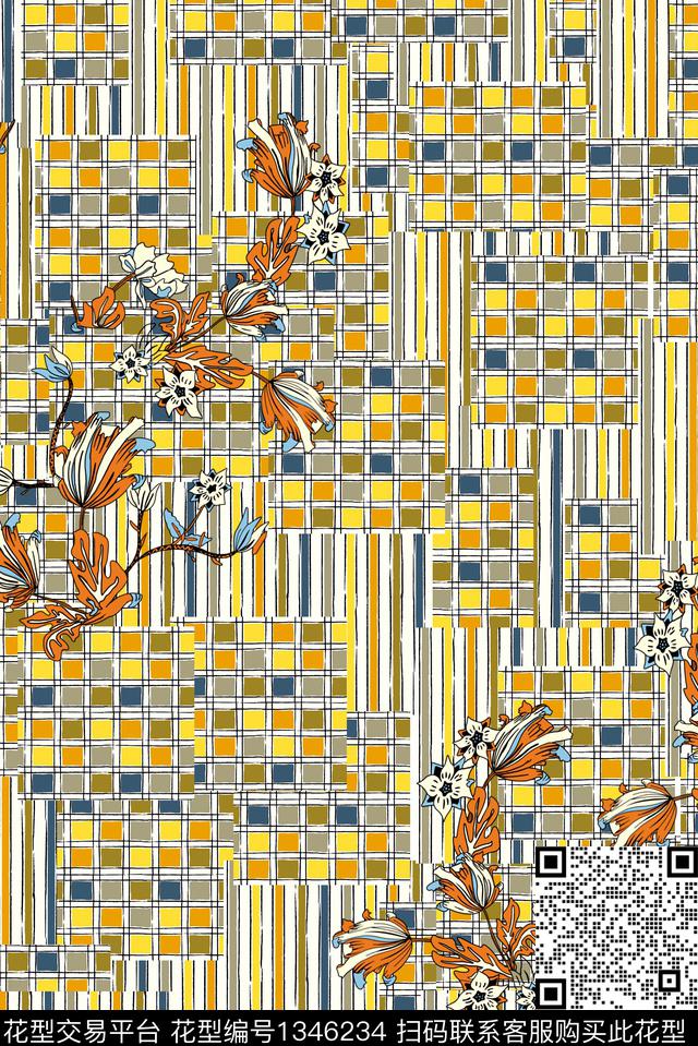 几何花卉休闲条纹数码印花华亿平台下载（图片编号: 1346234） - 瓦栏（Walan）