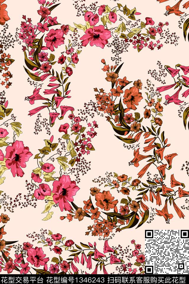 花卉大牌风年轻女性数码印花华亿平台下载（图片编号: 1346243） - 瓦栏（Walan）