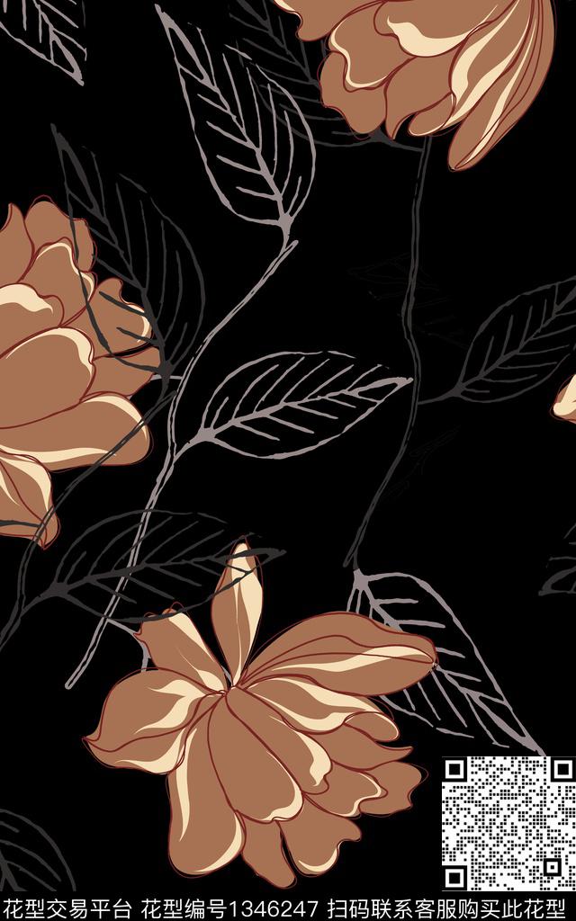 花卉大牌风传统印花华亿平台下载（图片编号: 1346247） - 瓦栏（Walan）