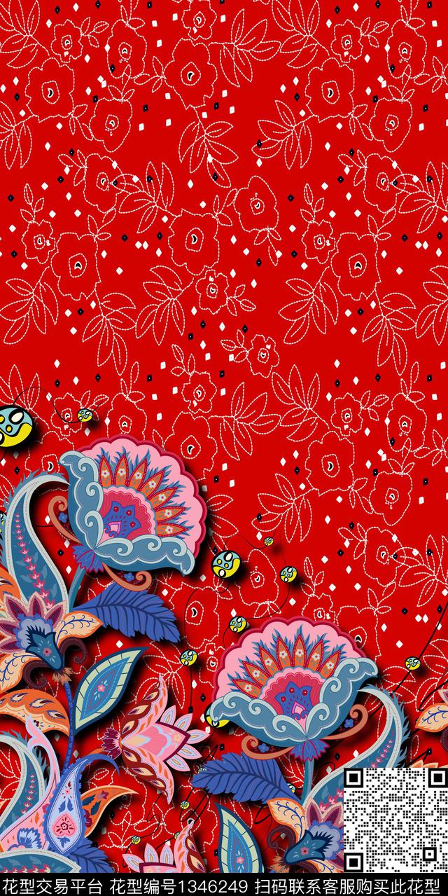 女装定位花民族风大牌风数码印花华亿平台下载（图片编号: 1346249） - 瓦栏（Walan）
