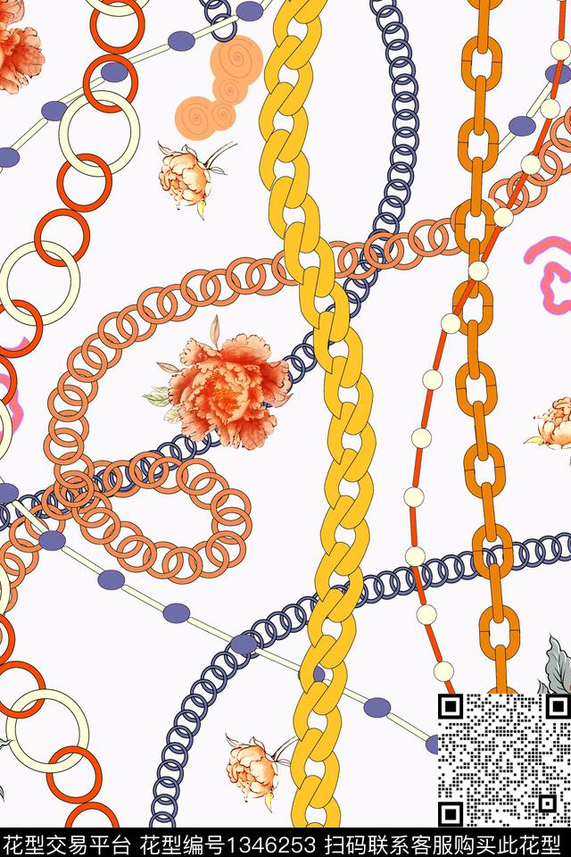 链条抽象真丝数码印花华亿平台下载（图片编号: 1346253） - 瓦栏（Walan）