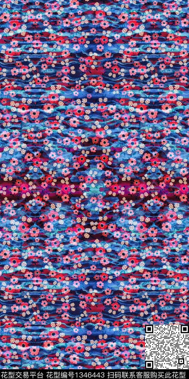 肌理香云纱密集碎花数码印花华亿平台下载（图片编号: 1346443） - 瓦栏（Walan）
