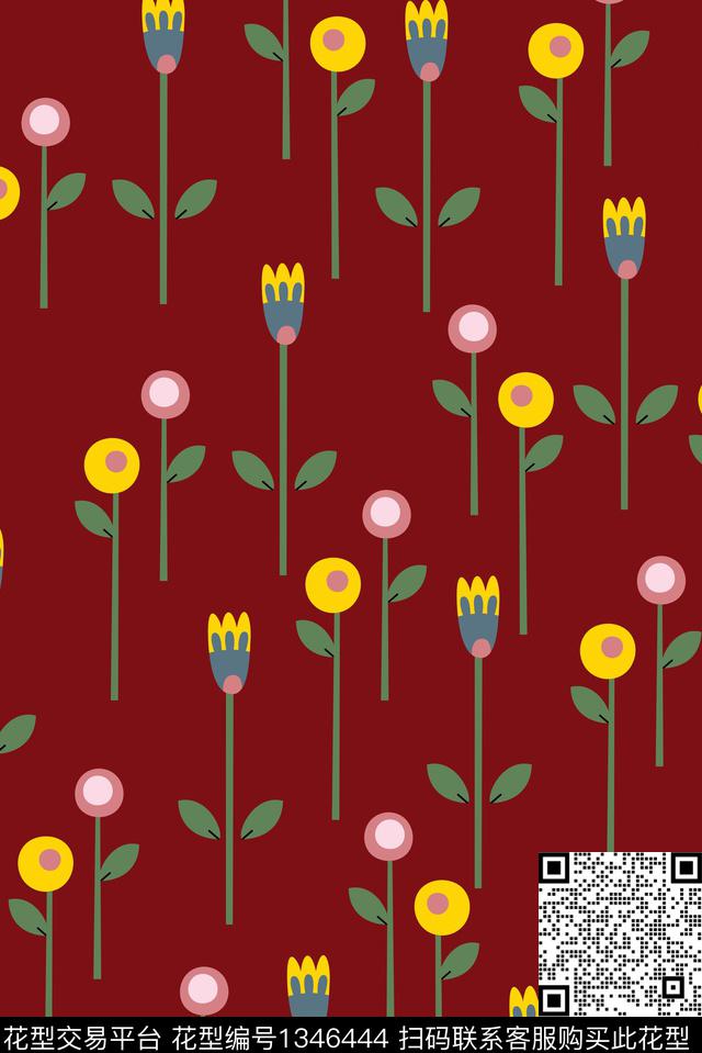 矢量花朵纯底花趣味花传统印花华亿平台下载（图片编号: 1346444） - 瓦栏（Walan）