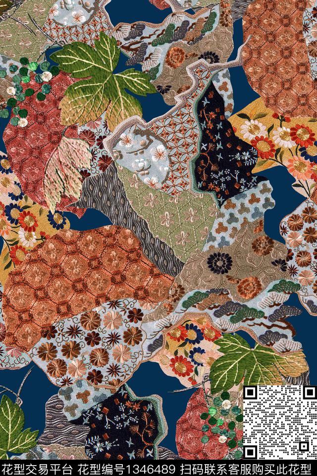 香云纱中国风真丝数码印花华亿平台下载（图片编号: 1346489） - 瓦栏（Walan）
