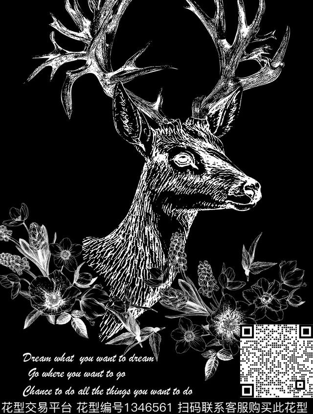 黑底花卉动物头定位花传统印花华亿平台下载（图片编号: 1346561） - 瓦栏（Walan）